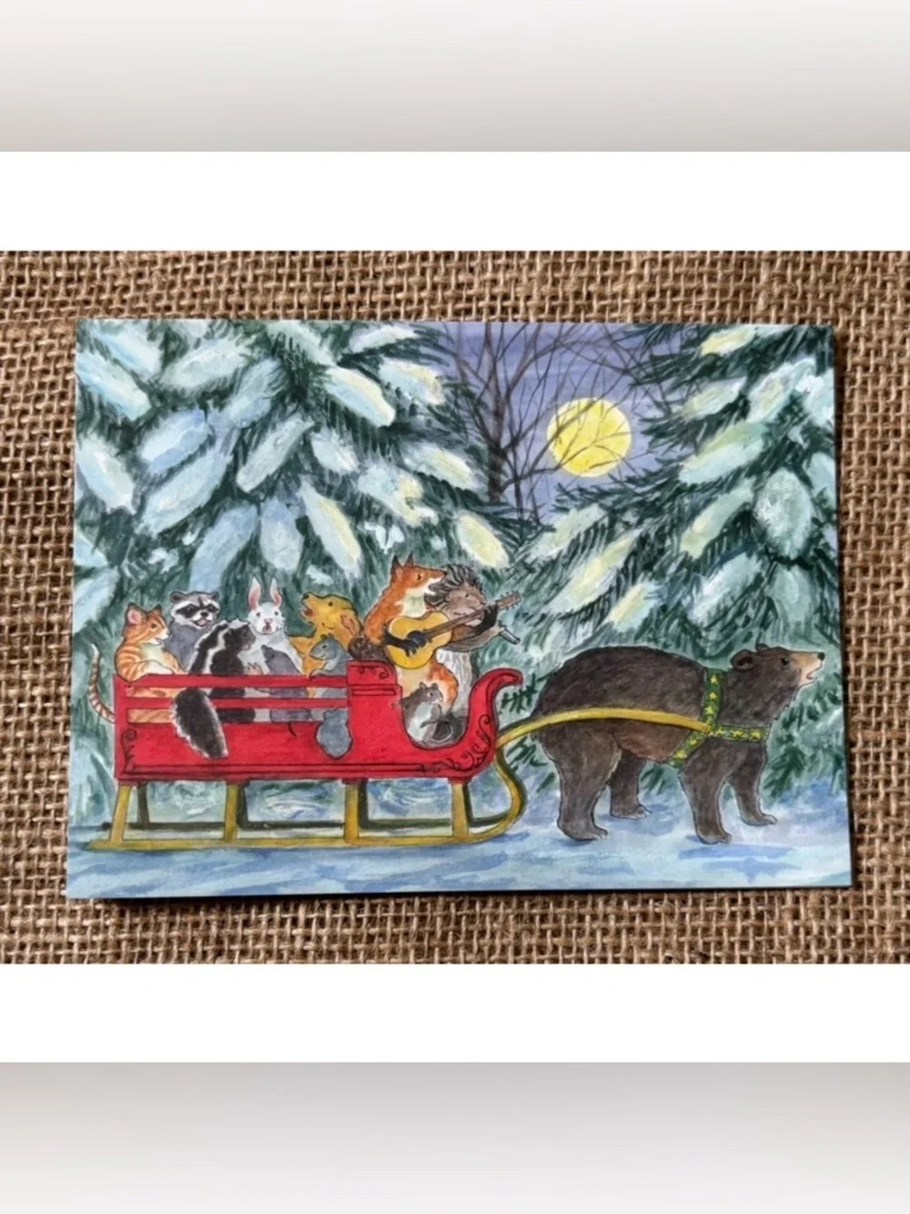 Woodfield Press Cindy Hendrick Christmas Cards Woodland Animals In Sleigh Cute